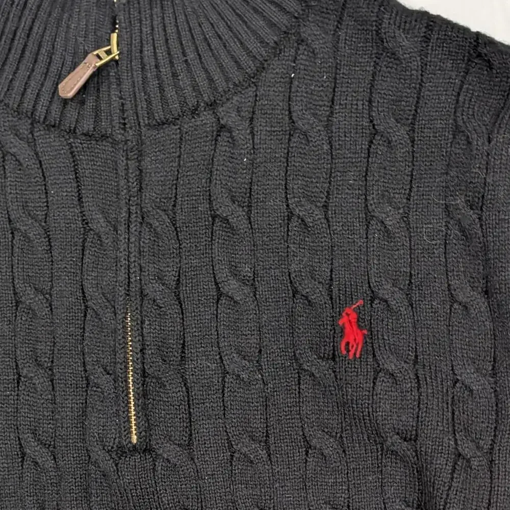 Polo Ralph Lauren Men's Wool/Cashmere Cable Knit 1/4 Zip Sweater - Black - NWT - Picture 2 of 9